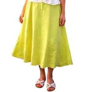 LOFT Lime Green Linen Blend A-Line Midi Skirt Lined Womens Size 4